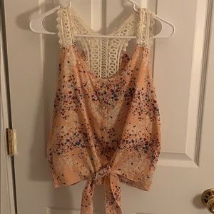 Pink Top with Tie at the Bottom